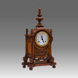 Mantel clock, Art.323/1 walnut, hand-curved - Parigina style - with white dial - Bim-bam melody with on bells